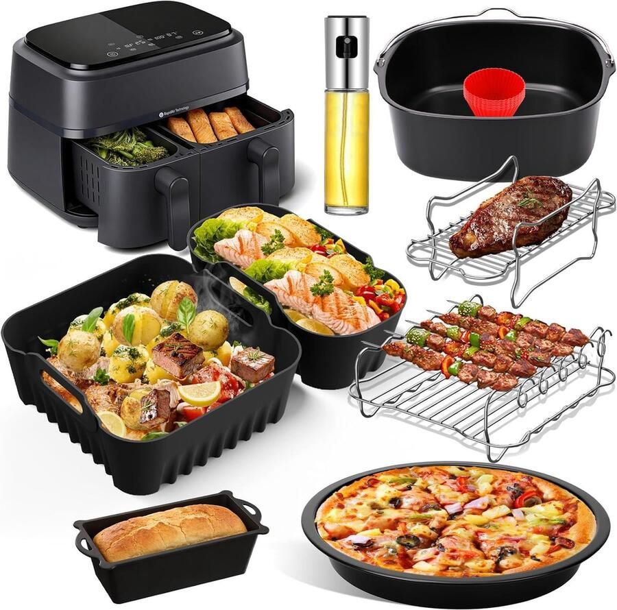 SnelShoppen Airfryer Accessoires voor Dual Basket 3000 Series en 5000 Series Siliconen Vorm Grillrooster en Broodbakvorm 9L Keuken Essentials vo
