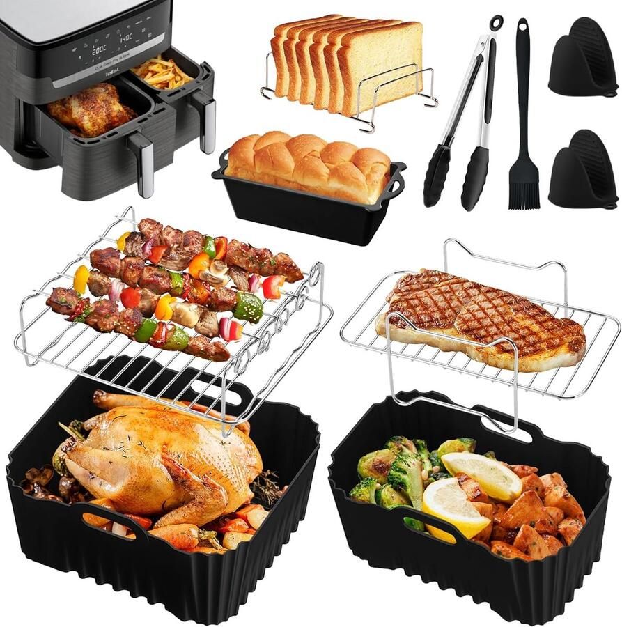 SnelShoppen Airfryer-accessoires voor heteluchtfriteuse XXL siliconen mal voor Tefal Dual Easy Fry 11L (6 5L 4 5L) multifunctioneel perfect voor - Foto 1