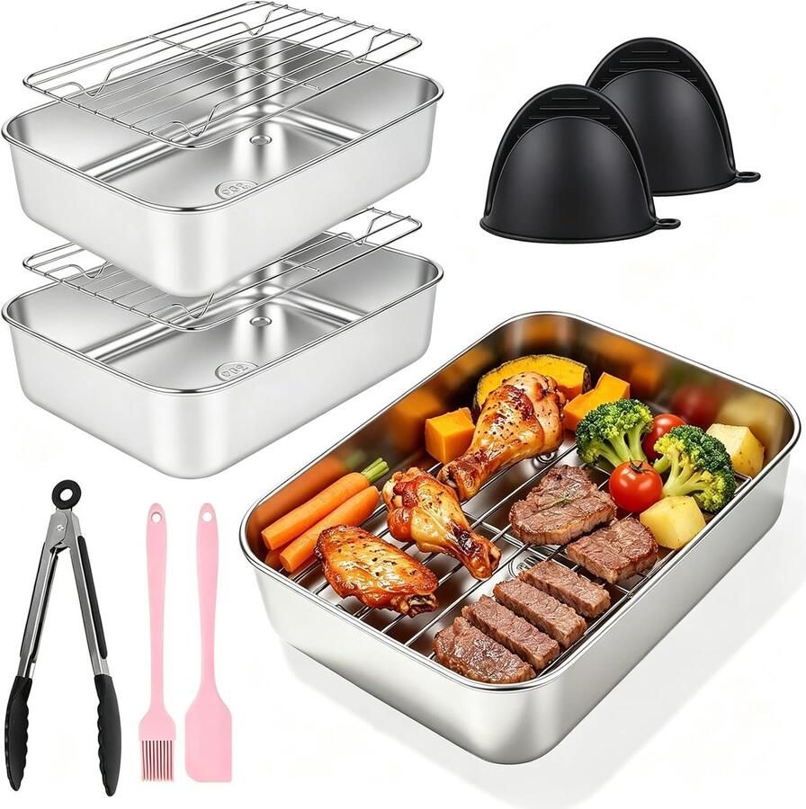 SnelShoppen Airfryer Accessoireset Roestvrij Staal 304 Compatibel met Ninja AF400EU AF451EU AF500EU DZ400EU Inclusief Bakvorm Opzetstukken Roo