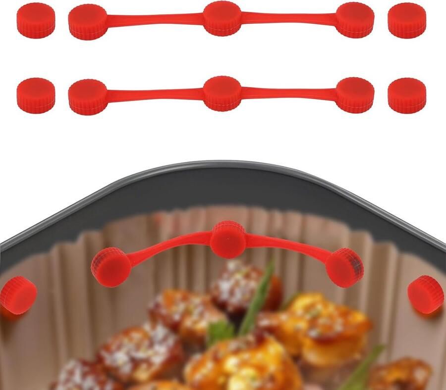 SnelShoppen Airfryer Magnet Set Silicone 2Pc Strips en 4Pc Ronde Gespen Universele Hittebestendige Siliconen Buckle voor Bakpapier Keukenaccessoi