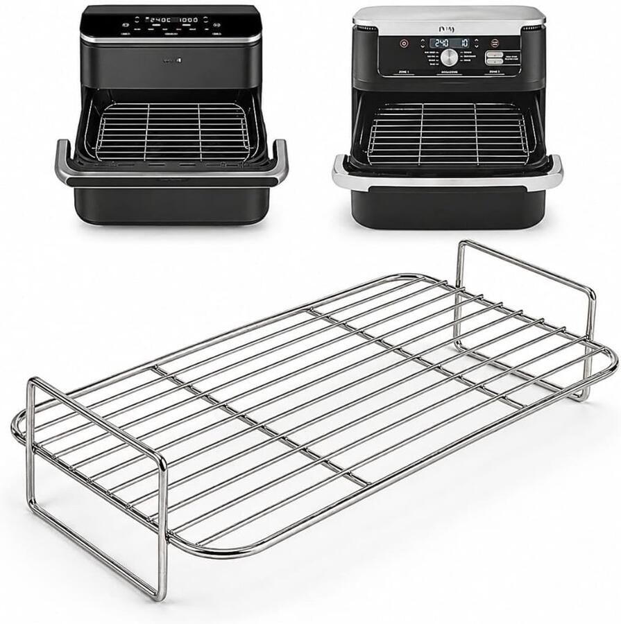 SnelShoppen Airfryer Rack Geschikt voor Dual Air Fryer en TwinFry RVS S-304 36.5x18.8x9 cm Ideaal voor Gelijktijdig Koken van Meerdere Gerecht