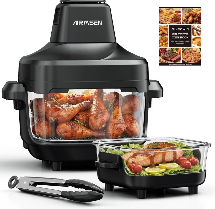 SnelShoppen AIRMSEN Heteluchtfriteuse 4 5 l + 1 2 l Dubbele Container 1500 W Air Fryer met 4 Voorinstellingen Vaatwasmachinebestendig Niet-Giftig