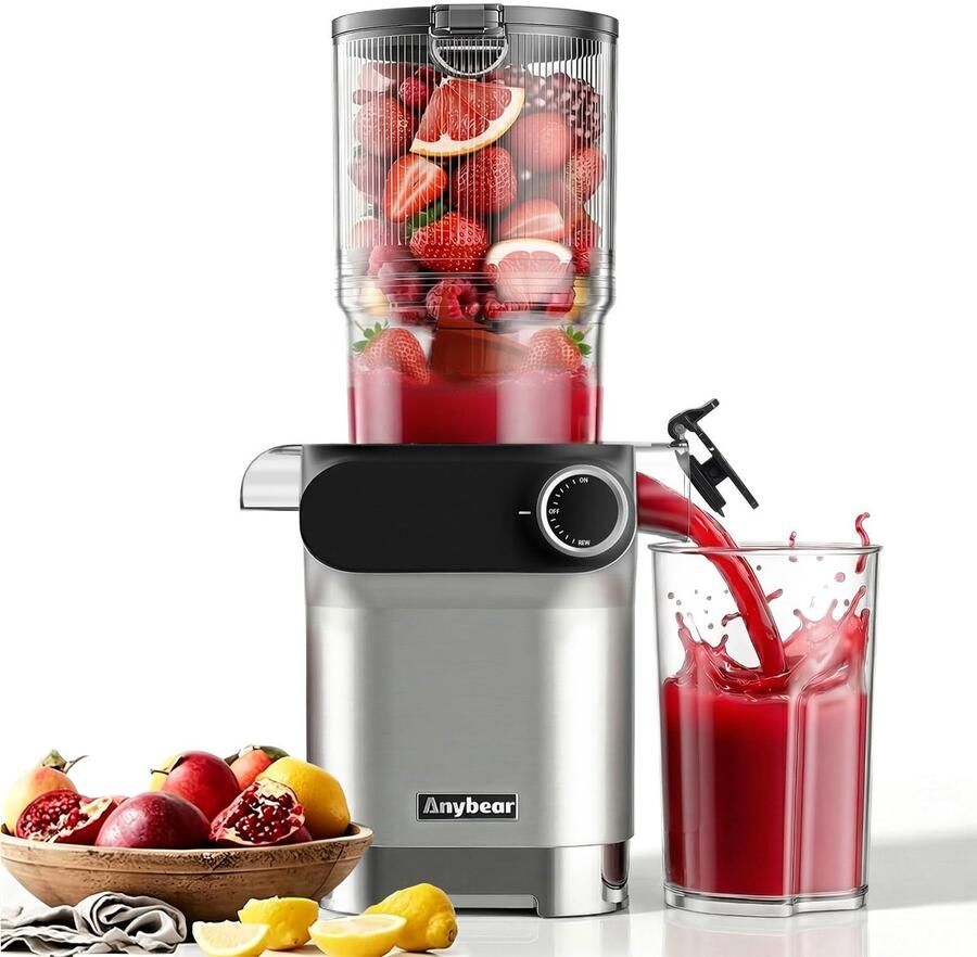 SnelShoppen Anybear Sapcentrifuge 200W Slow Juicer Koude Sapcentrifuge met 110mm Vulschacht voor Hele Fruit en Groenten BPA-vrij Tritan Materiaal