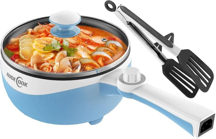 SnelShoppen Audecook Hot Pot Elektrische Mini Skillet Draagbare Nonstick Sautepan met Vermogenaanpassing Snelle Ramen Kooker Multicooker voor