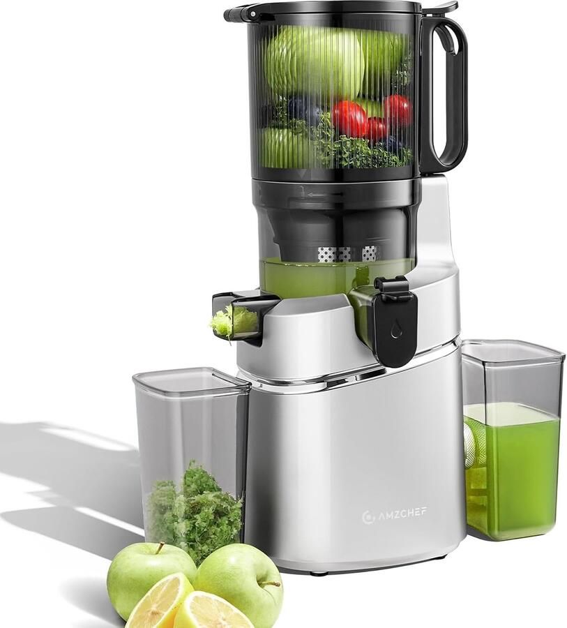 SnelShoppen Automatische sapcentrifuge 250W met drievoudig filter 145mm opening 1 8L capaciteit ideaal voor groenten en fruit zilver slowjuicer