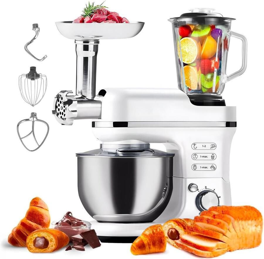 SnelShoppen Avilia Planetaire Keukenmachine 6 5 L met Vleesmolenset en Roestvrijstalen Mixer 1900 W 360 Graden Roeren 6 Snelheden voor Perfect De