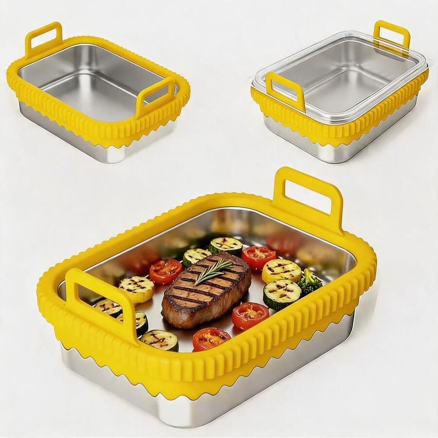 SnelShoppen Bakplaat Airfryer voor Hot Air Fryer Oven Schaal voor Ninja Airfryer Roestvrijstalen 304 Geel 22x16x7 cm Ideaal voor Keuken & Feest