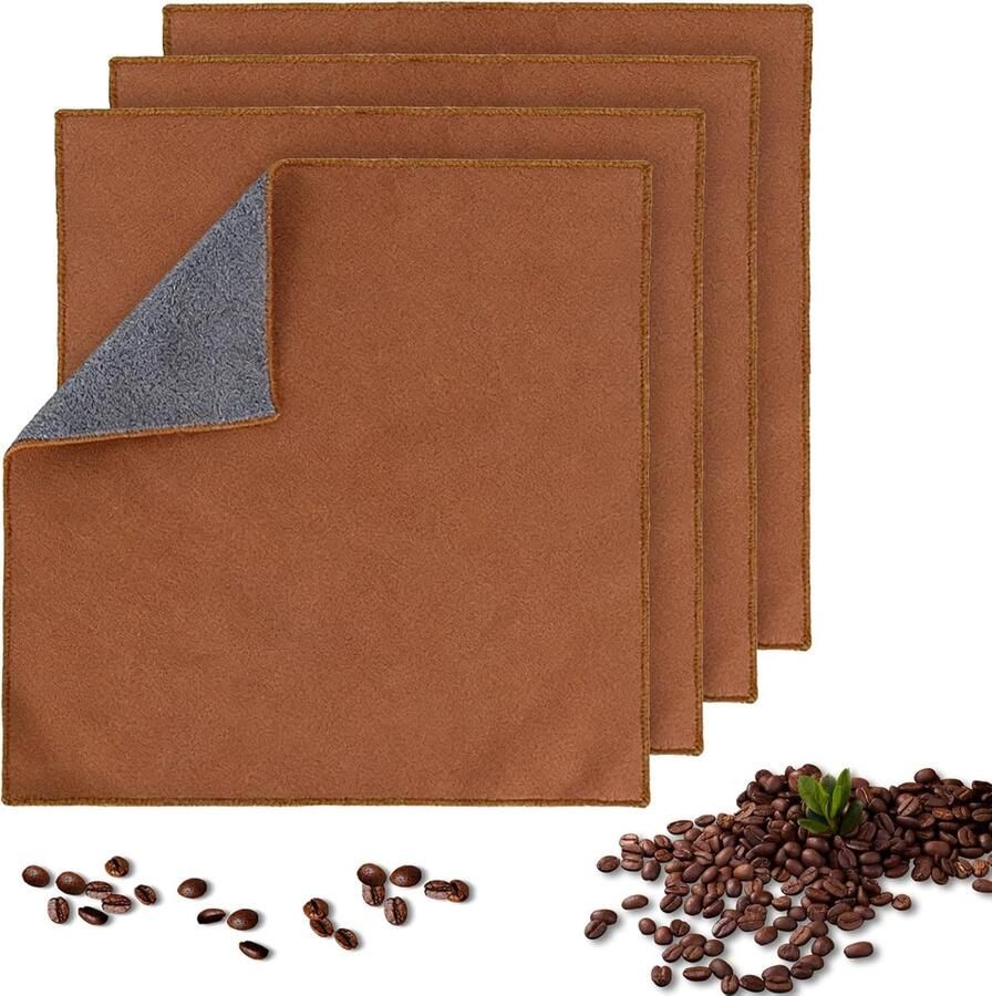 SnelShoppen Barista Doekset 4 stuks Microvezeldoeken 30x30 cm Dubbelzijdige Reinigingsdoeken voor Koffiezetapparaat en Melkopschuimer Bruin en Gri