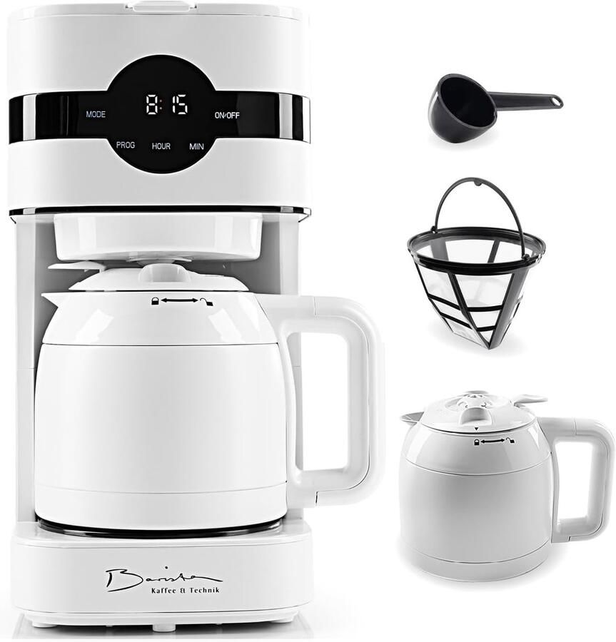 SnelShoppen Barista Filterkoffiezetapparaat met Thermoskan Aanraakscherm Timerfunctie Permanent Filter 900W 1 25L Waterreservoir voor 8 Kopjes