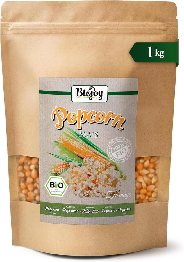 SnelShoppen BIO-Popcorn maïs 1 kg ongezoet en ongezouten perfect voor popcornmachine biologisch milieuvriendelijk ideaal voor feesten en filmav
