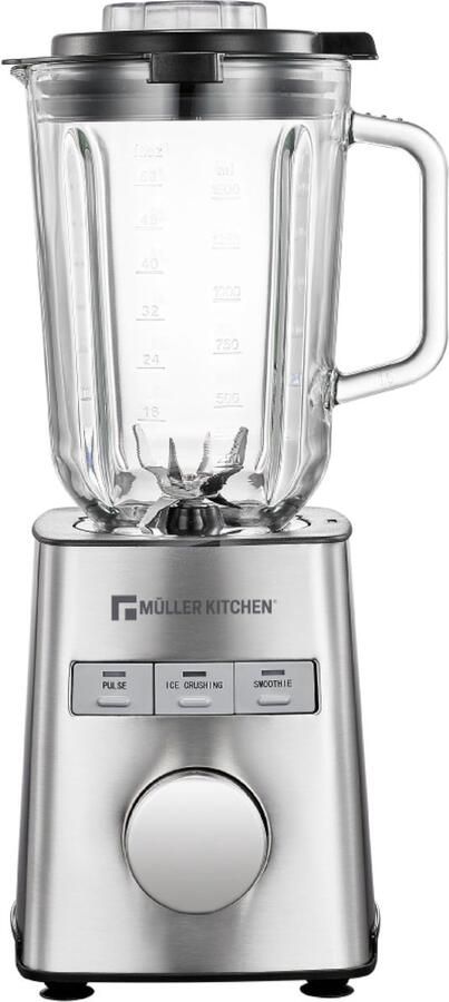 SnelShoppen Blender 1000 W met Glazen Kan 1.5 L RVS Messen met 6 Bladen 3 Automatische Programma's 5 Variabele Snelheden IJsfunctie RVS Behuizi