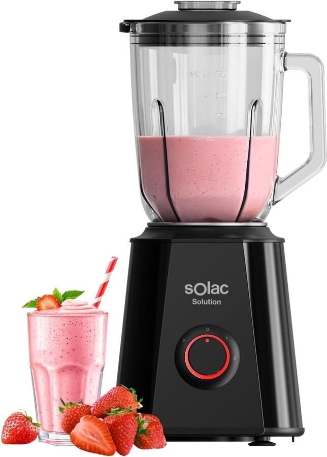 SnelShoppen Blender 1500W met Glazen Kan 1 5L Roestvrijstalen 4-Mesblad 2 Snelheden + Pulse IJscrusher Vaatwasserbestendig