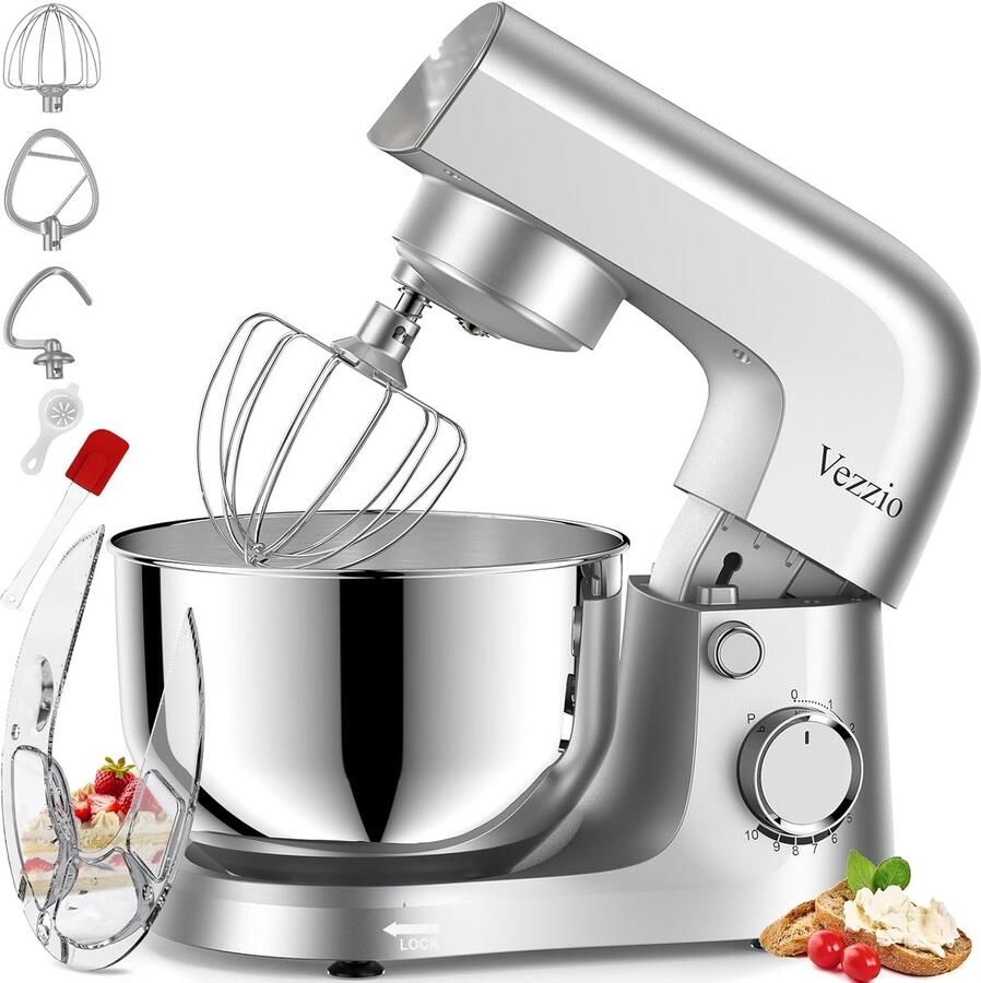 SnelShoppen Blender 4.5L 1500W Keukenmachine met 10 snelheden RVS Zilver Perfect voor Bakken Koken en Mixen voor het Gezin