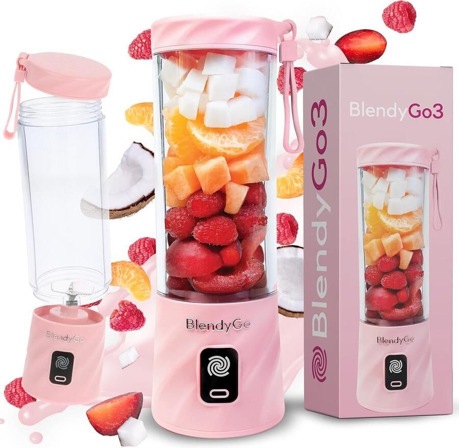 SnelShoppen Blender BlendyGo 3 Mixer Draagbare Smoothie Maker met USB-C Opladen IPX7 Waterdicht PulseMotion & BlendPro Technologie 550 ml Ro