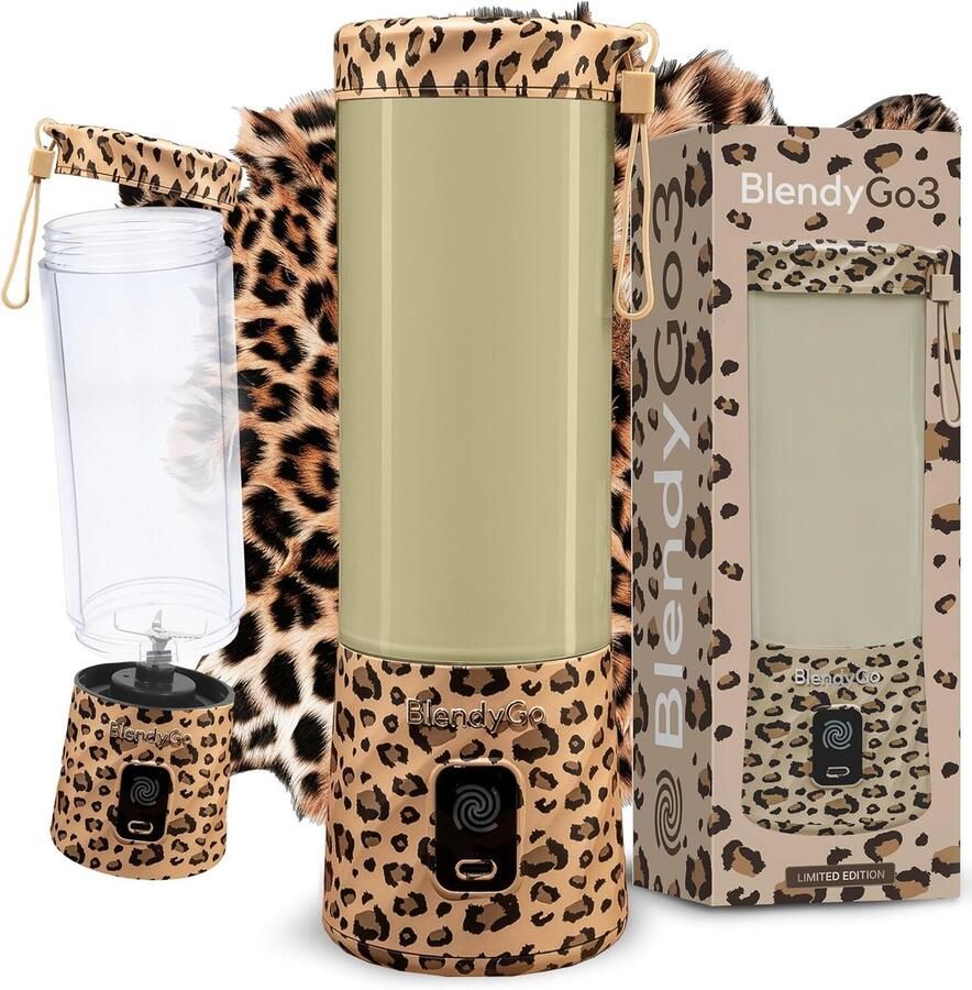 SnelShoppen Blender BlendyGo 3 Mixer Draagbare Smoothie Maker USB-C Snellader IPX7 Waterdicht PulseMotion & BlendPro Technologie 550 ml Leopard