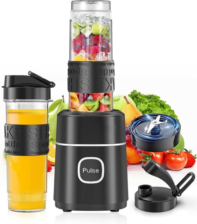 SnelShoppen Blender Smoothie Maker 500W Mini Blender met 2x570ml Tritan BPA-vrije Flessen Draagbare Roestvrijstalen Blender Geluidsarm Eenvoudig