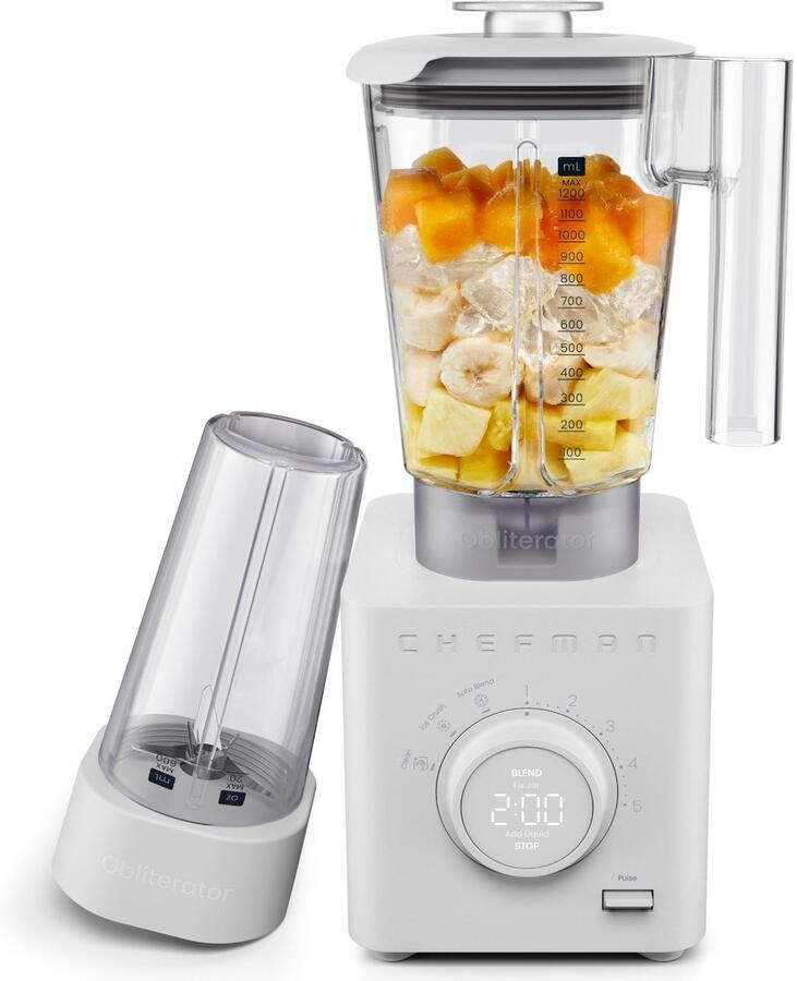 SnelShoppen Blender voor Smoothies 1 2 L met 1350 W Motor Roestvrijstalen Lemmet Auto Blend Functie en 600ml Reiscontainer Betongrijs