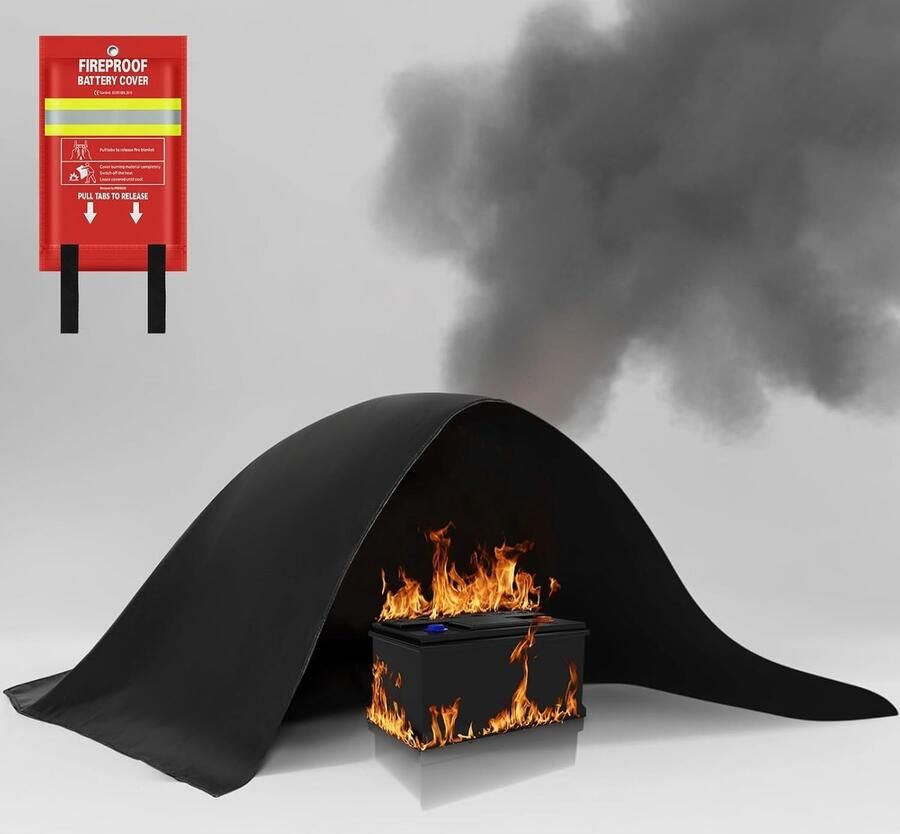 SnelShoppen Brandblusdeken 100 x 125 cm Vuurwerende deken voor lithium batterijen elektrische branden vetbranden grill en meer Hoogwaardige s