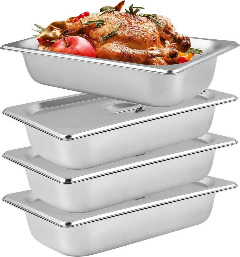 SnelShoppen Breading Dish Set 4-delig met Deksel van RVS GN 1 3 Containers 32 5 x 17 5 x 6 5 cm Breading Set voor Schnitzel Vlees en Vis in de Keuk