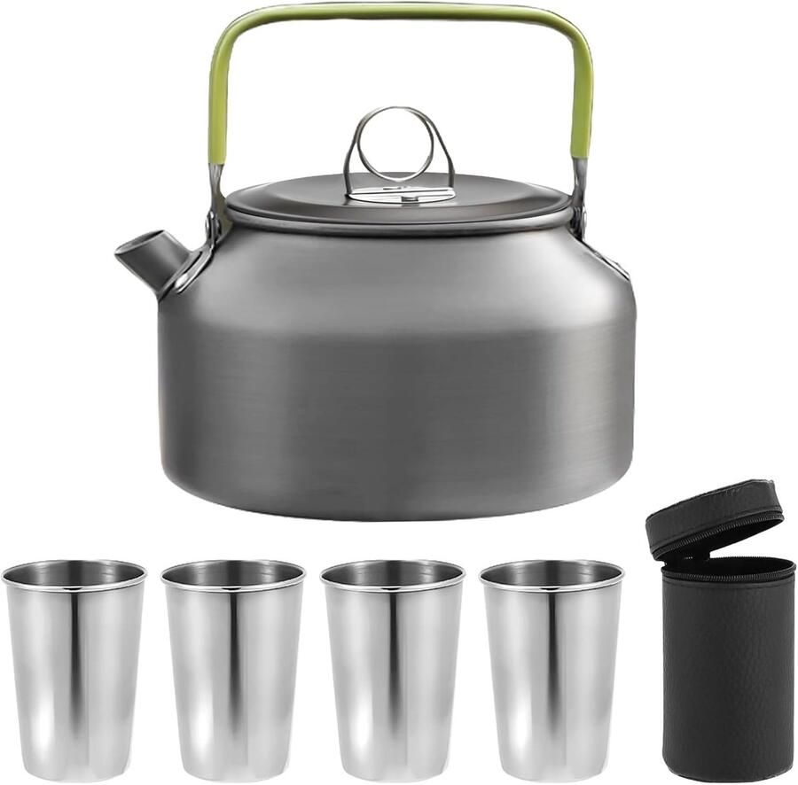 SnelShoppen Camping Kettle 0.8L RVS Elektrische Waterkoker Draagbare Theepot Ultralight Aluminium Kettle voor 2-4 Personen Outdoor Picnic Accessoire