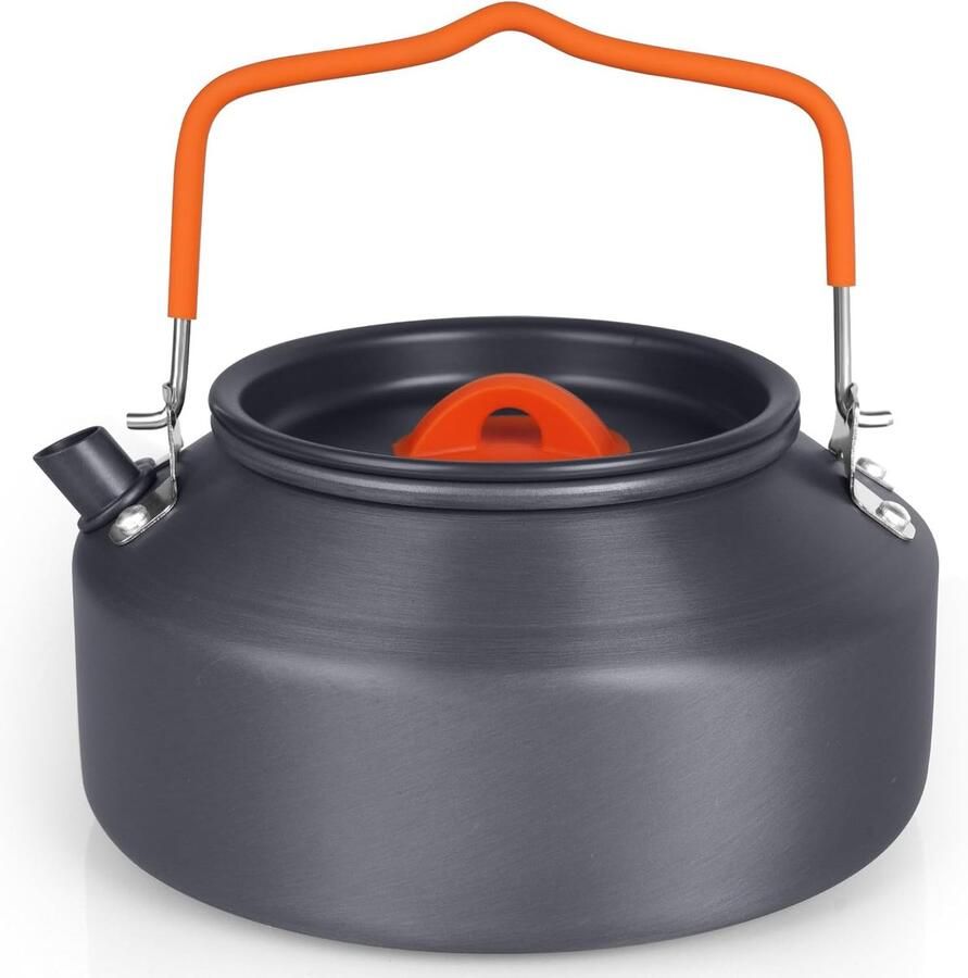 SnelShoppen Camping Kettle 1.1L Lichtgewicht Waterkoker Grijs-Zwart Ideaal voor Kamperen Buiten Tuin en Recreatie