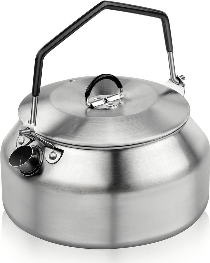 SnelShoppen Camping Kettle 1L RVS Waterkoker Draagbare Theepot voor Buiten Snelle Kookpot voor Koffie Perfect voor Kamperen Picknicks en Wandel