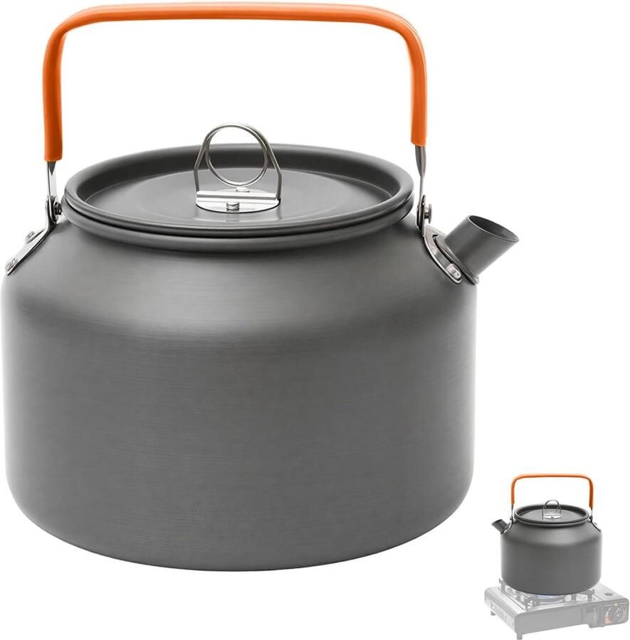 SnelShoppen Waterkoker Camping Edition 1 8L Ultralichte Aluminium Camping Waterkoker met Anti-Hete Handgreep Snelle Verwarming voor 1-2 Personen