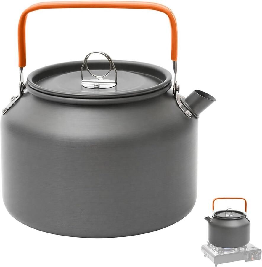 SnelShoppen Camping Waterkoker 1 8L Ultralichte Aluminium Theeketel met Draagtas en Anti-Hete Handgreep Draagbare Waterkoker voor 1-2 Personen