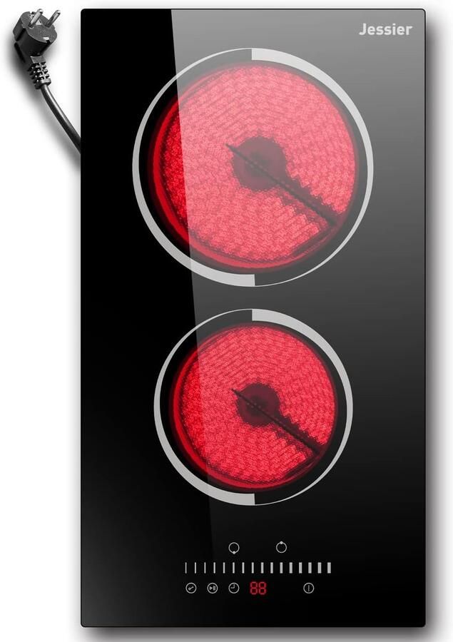 SnelShoppen Keramische Kookplaat 30cm 3000W Plug-in 2 Zones Elektrische Kookplaat Ingebouwde Kookplaat met 9 Vermogenstanden Pauzefunctie Timer