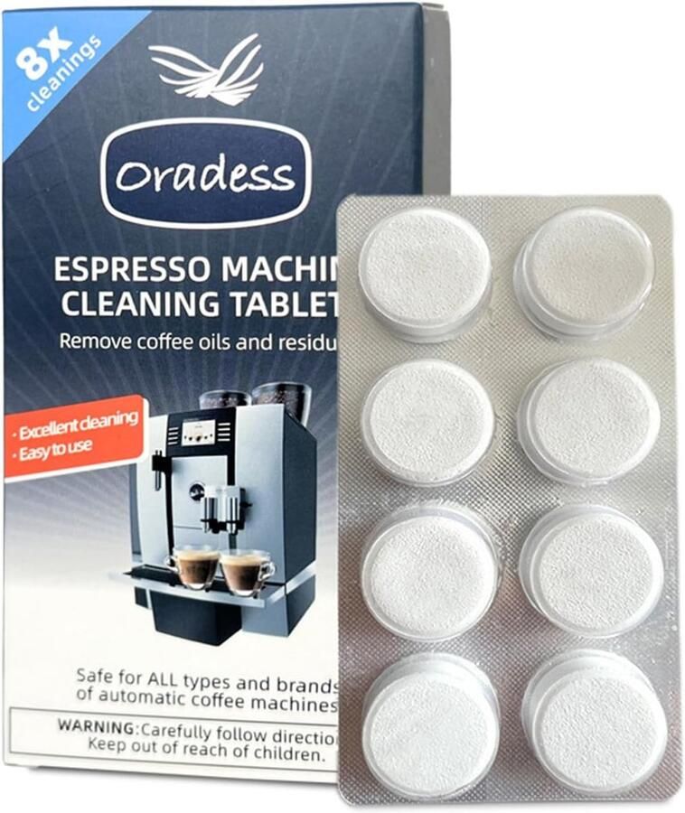 SnelShoppen Cleaning Tabletten (8 Tabletten) voor Koffiemachines Verwijdert Koffieolie Restanten Actieve Zuurstof Ideaal voor Volautomatische Kof
