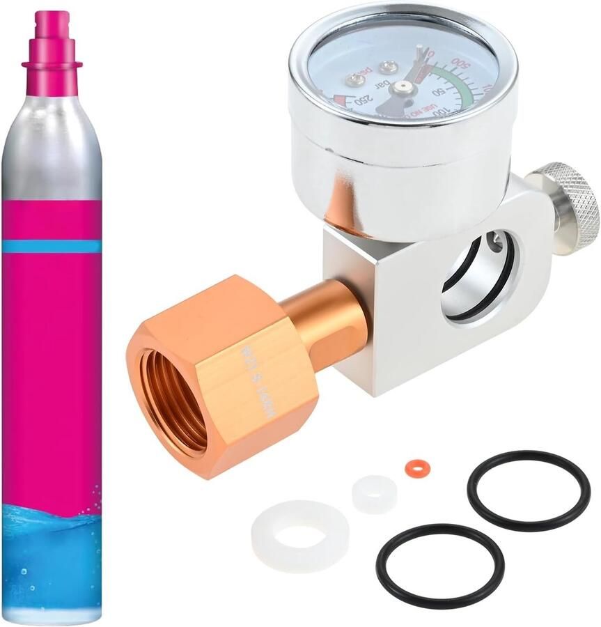 SnelShoppen CO2 Adapter Vervangonderdelen Snelle Aansluiting voor W21.8-14 CO2 Fles CO2 Gasflessen Bijvuladapter met 3500psi Drukmeter Geschikt vo