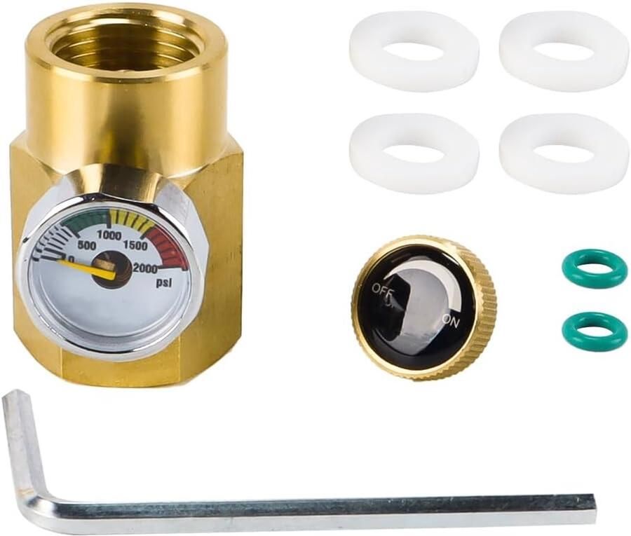SnelShoppen CO2 adapter voor CO2 flessen met sodawater vuladapter voor sodacups vulventiel met 2000 PSI drukmeter TR21-4 naar W21.8 eenvoudig in