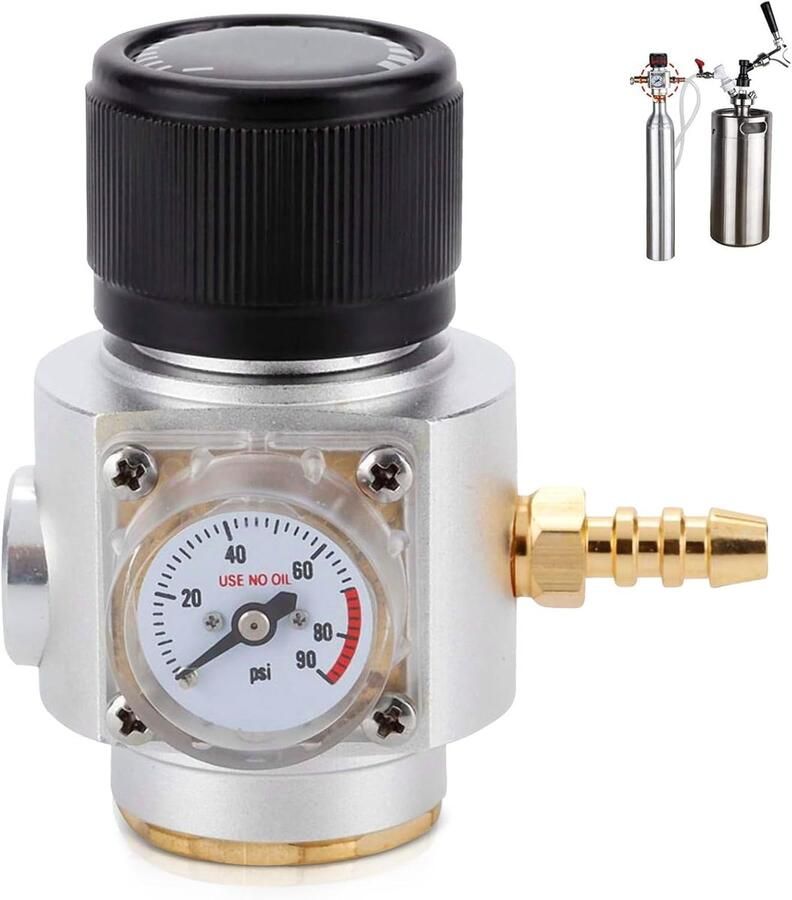 SnelShoppen CO2 Regulator 2 in 1 Mini CO2 Gas Regulator TR21.4 Voor Europese Soda Stream Drukmeter 0-90 psi Aluminium Compact & Duurzaam Ideaa