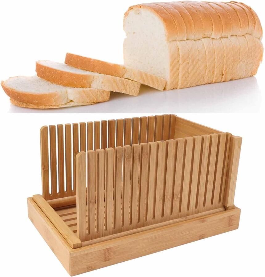 SnelShoppen Compacte en Vouwbare Broodsnijder met Instelbare Breedte voor Huisgemaakt Brood Inclusief Kruimelopvangplaat Ideaal voor Keuken Fee