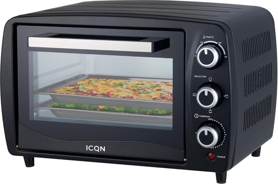 SnelShoppen Compacte Mini-Oven 15 Liter 1200 W 60 Min-Timer 3 Kookfuncties Campingoven Antraciet 90 °C tot 230 °C 2 Jaar Garantie