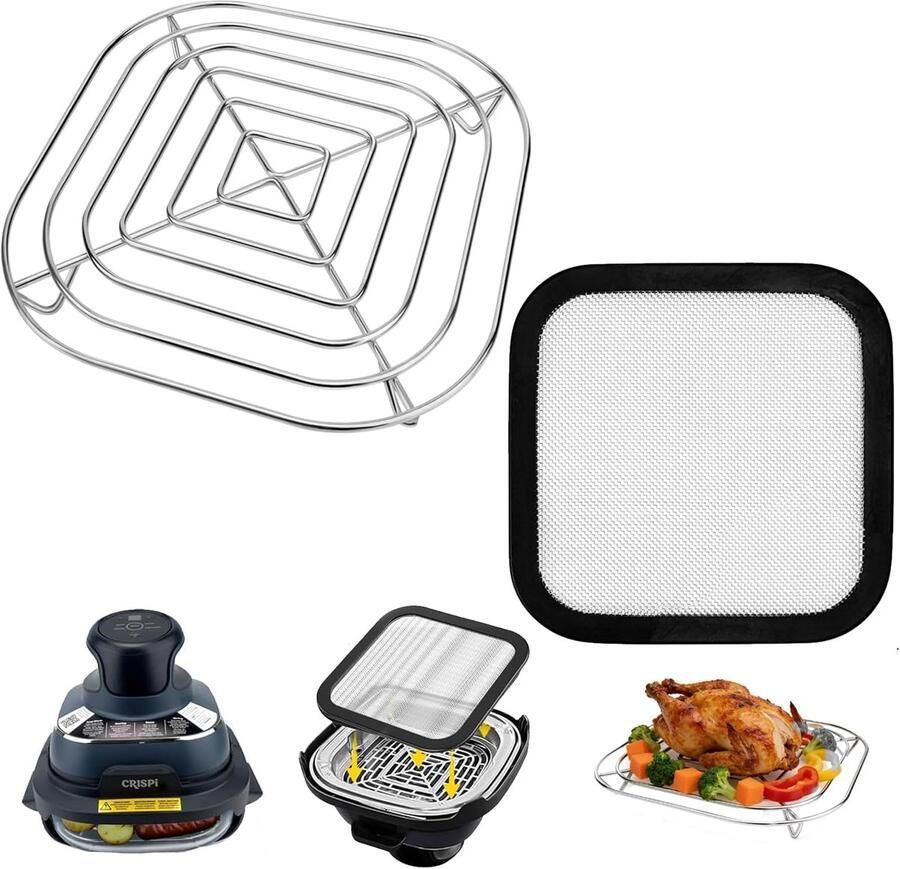 SnelShoppen Cooking Grate en Magnetische Spatbescherming Grate voor Air Fryer RVS SUS304 3.8 L Glascontainer Keukenaccessoires voor Perfecte Bakr