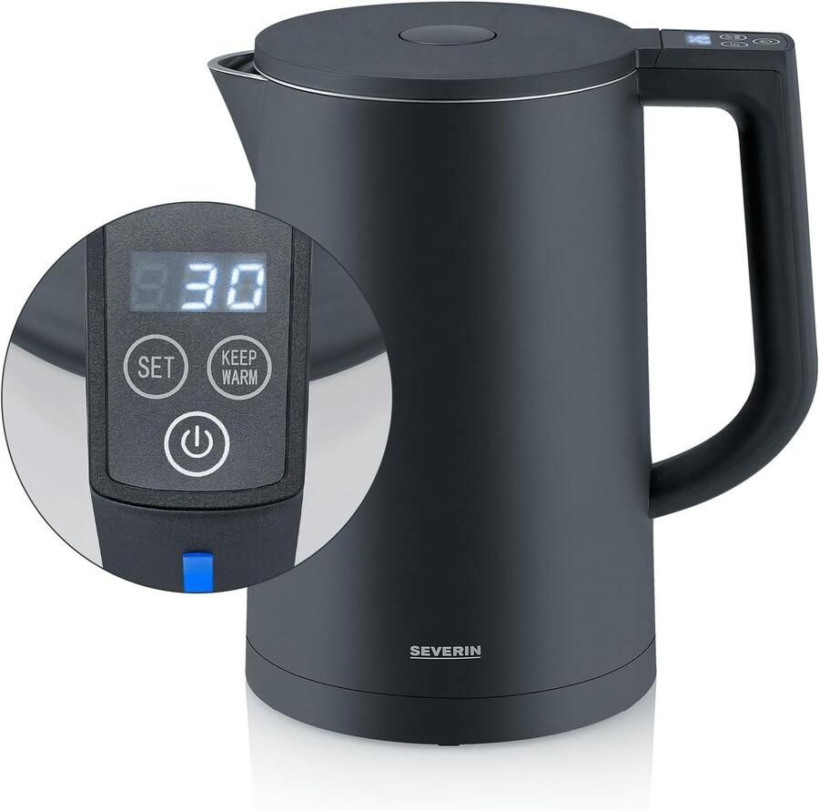 SnelShoppen Cool-Touch waterkoker 1 7L met warmhoudfunctie dubbelwandig 2200W LED-temperatuurweergave zwart Veilig en praktisch in de keuken