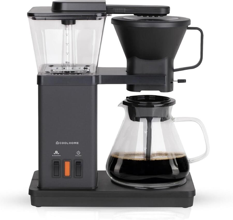 SnelShoppen CoolHome Masterbrew Koffiezetapparaat Filterkoffie Zetapparaat RVS Zwart met Blooming Functie Perfect voor Keuken en Feest