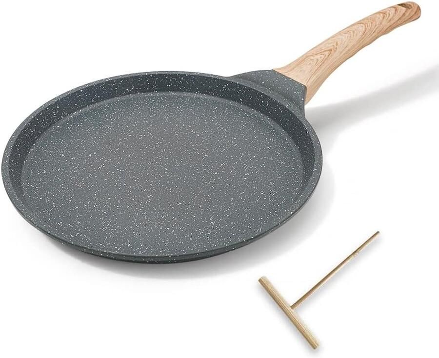SnelShoppen Crepe Pan 20cm Antiaanbaklaag Gietaluminium Geschikt voor Inductie Perfect voor Pannenkoeken Crêpes Eieren en Ontbijt Zwart