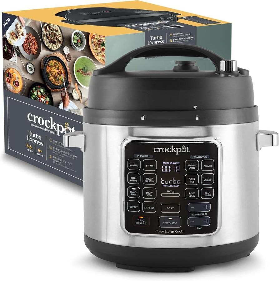 SnelShoppen Crockpot Turbo Express Multicooker 5.6L met 14 kookopties snelkoken stomen drukkoken ideaal voor 6+ personen keuken feest gezin