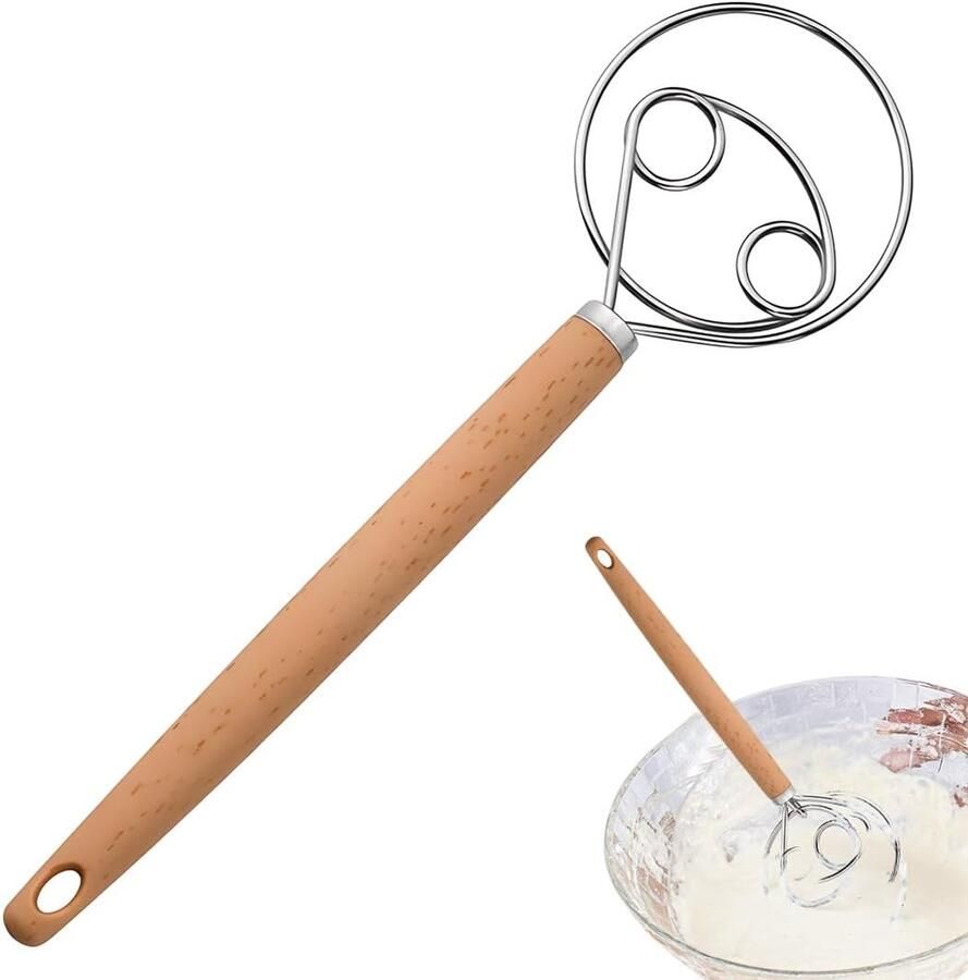 SnelShoppen Danish Pasta Mixer RVS Spiral Mixer met Houten Handvat Duurzame Egg Broom Keuken Gereedschap voor Perfecte Pasta 1 Stuk