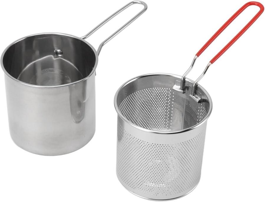 SnelShoppen Deep Fryer RVS Frituurpan met Filtermand en Handvat Japanse Tempura Frituurpan Ideaal voor Gefrituurde Kip en Garnalen Duurzaam en Ol