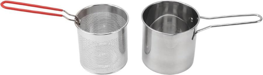 SnelShoppen Diepvriezer Duurzaam 304 RVS Frituurpan met Zeefmand en Handgreep Perfect voor Thuis Feestjes Tuin en Camping