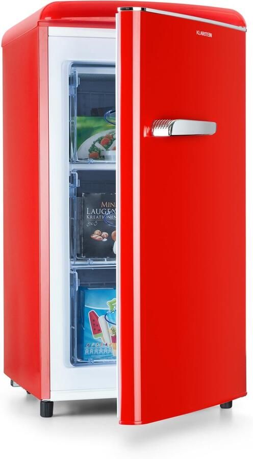 SnelShoppen Diepvriezer Laika 60 Liter Vrijstaand Vrieskast met 5-standen Thermostaat Retro Design in Rood Perfect voor Keuken Compact en 4-S