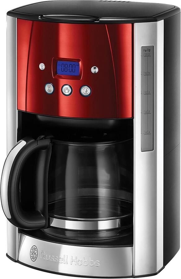 SnelShoppen Digitaal Koffiezetapparaat Rood met 12 Koppen en Glazen Kan Programmeerbare Timer Warmhoudplaat 1000 Watt Perfect voor Keuken en Fee
