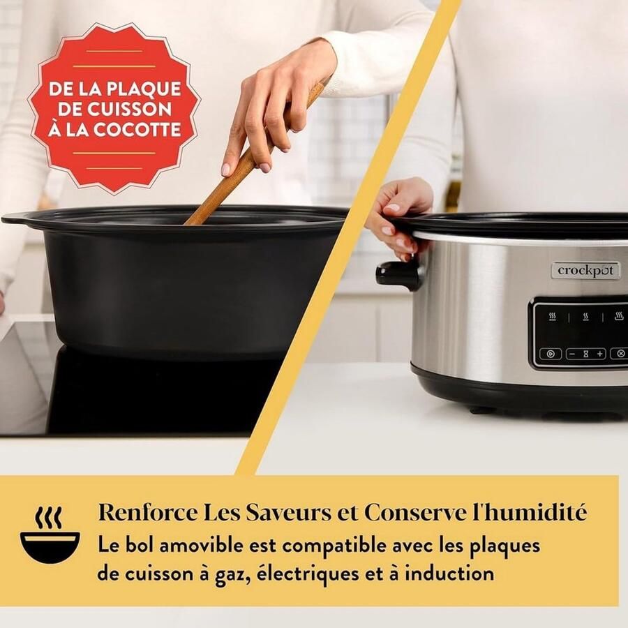 SnelShoppen Digitale Kookplaat Crockpot Sizzle & Stew 6 5L voor 8 Personen Uitneembare Kom Geschikt voor Inductie Roestvrij Staal Ideaal voor Vl