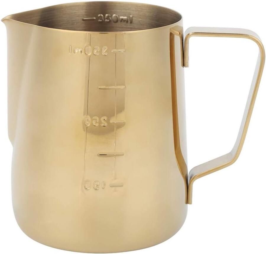 SnelShoppen Dikke Gouden RVS Melkopschuimer Koffiekannetje Met Schaal voor Latte Art Ideaal voor Thuis Restaurants Cafés en Bars (350ml)