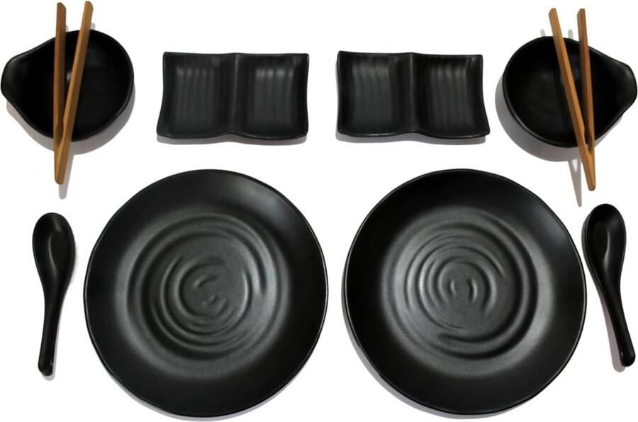 SnelShoppen Dinnerware Set voor 2 Personen Perfect voor BBQ Thai Grill en Hot-Pot Elegante Matte Zwarte Melamine Geschikt voor Elektrische Gr