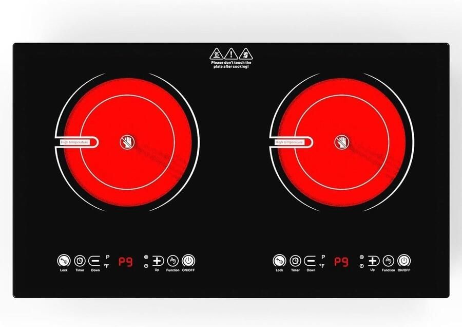 SnelShoppen Double Ceramic Hob 2 Branders Elektrische Kookplaat 3520W met Aanraakbediening 9 Warmte-instellingen 4-Uur Timer & Kinderbeveiliging v
