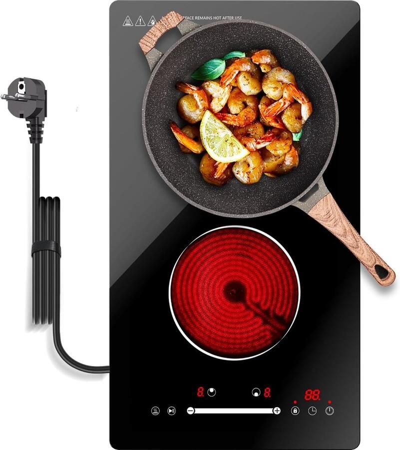 SnelShoppen Double Electric Hob 3000W met 2 Kookzones (1200W & 1800W) Touch Control Timer Kinderslot Ideaal voor Kleine Keukens Motorhome Vrij